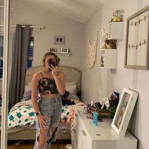 floral crop top & jeans